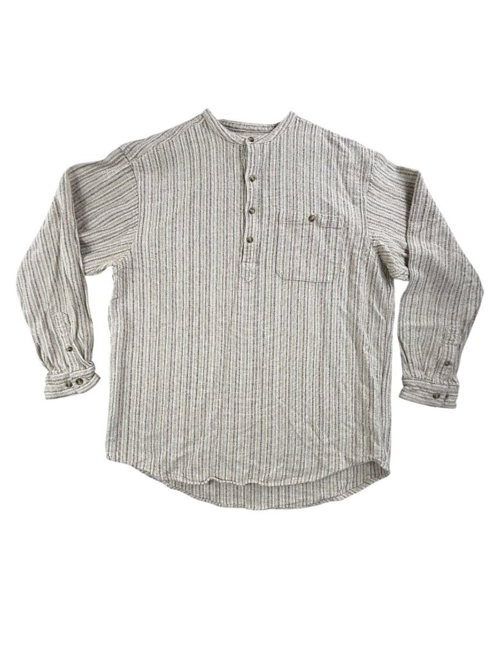 The Territory Ahead Shirt Mens 2XL Beige Striped Linen Cotton Henley Long Sleeve